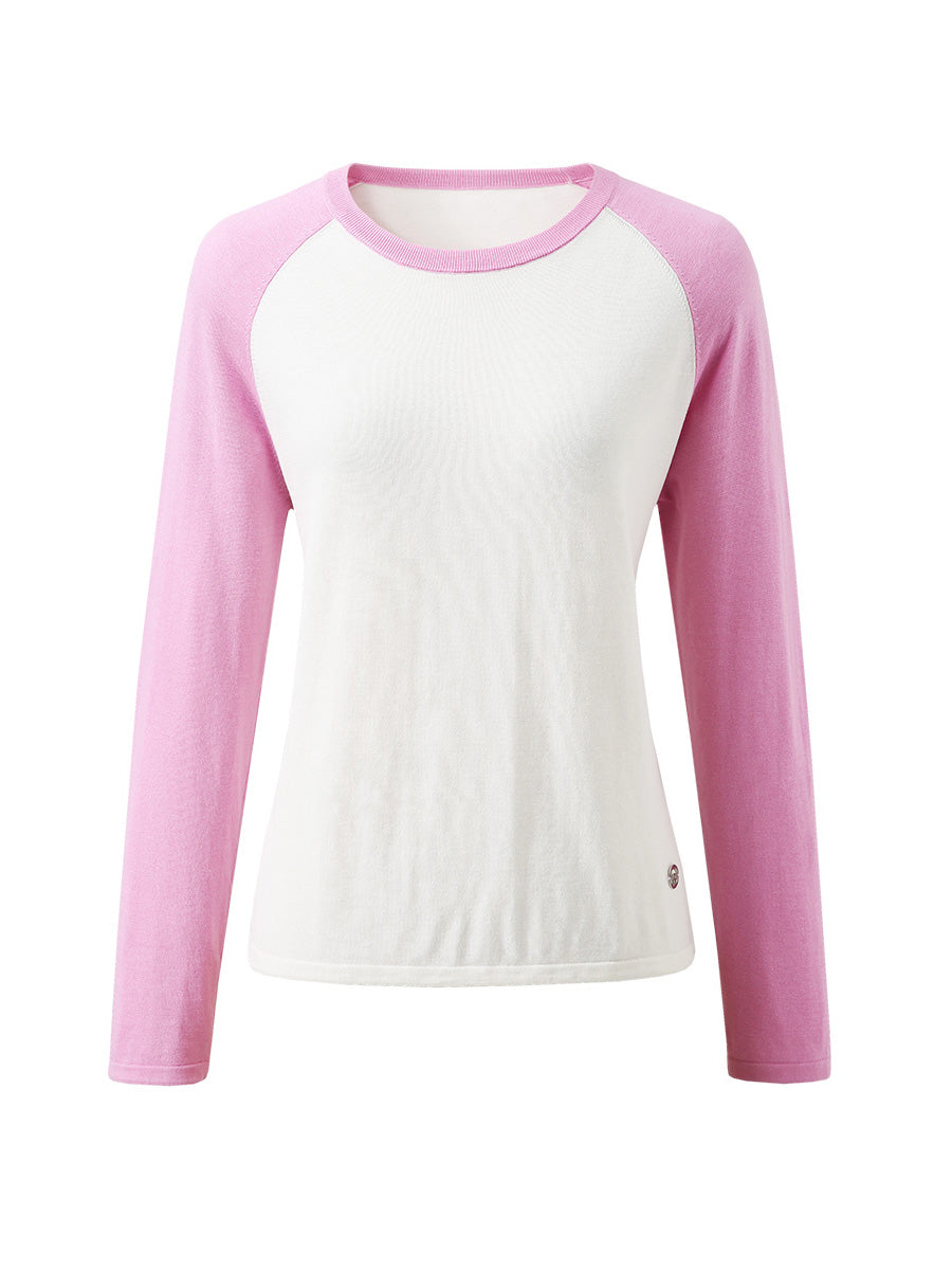 COMOBOCA Women's Colorblock Raglan Round Neck Sweater
