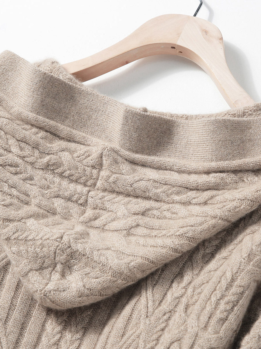 COMOBOCA 100% Cashmere Women's Loose Hooded Knit Coat