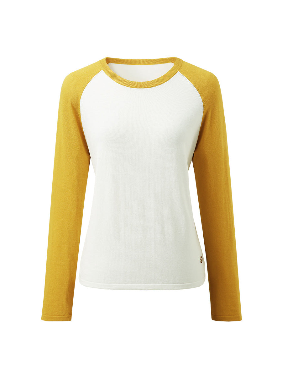 COMOBOCA Women's Colorblock Raglan Round Neck Sweater