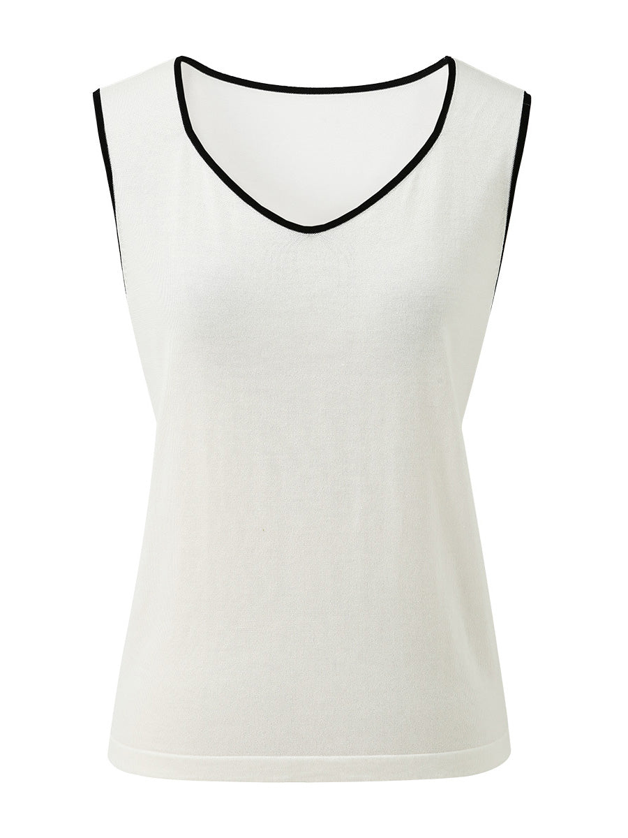 COMOBOCA Women's V-Neck Contrast Trim Tank Top