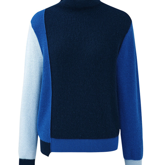 COMOBOCA 100% Cashmere Women's Color Block Turtleneck Sweater