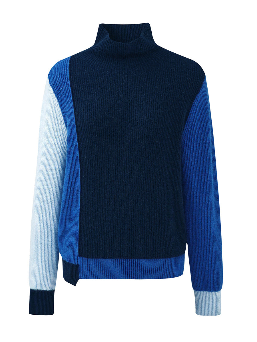COMOBOCA 100% Cashmere Women's Color Block Turtleneck Sweater