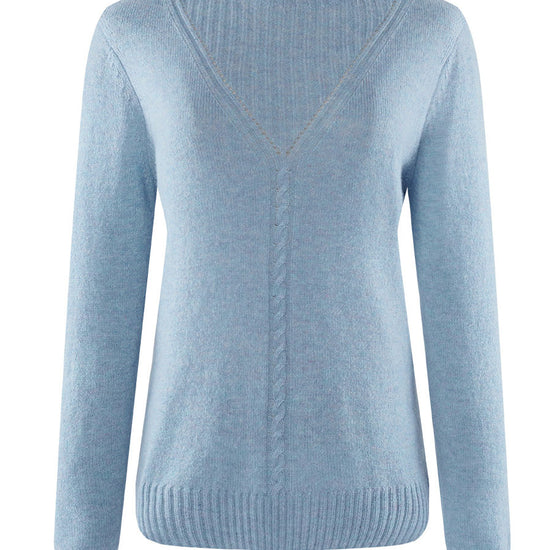 COMOBOCA LIGHT BLUE 100% Cashmere Mock Neck Ribbed Knit Sweater