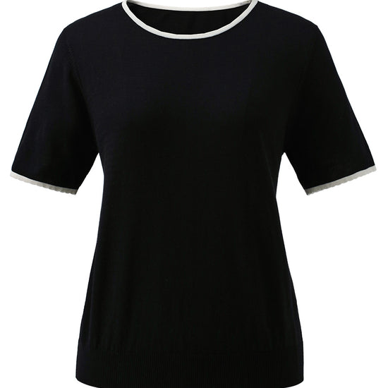 COMOBOCA Women's Contrast Trim Knit T-Shirt