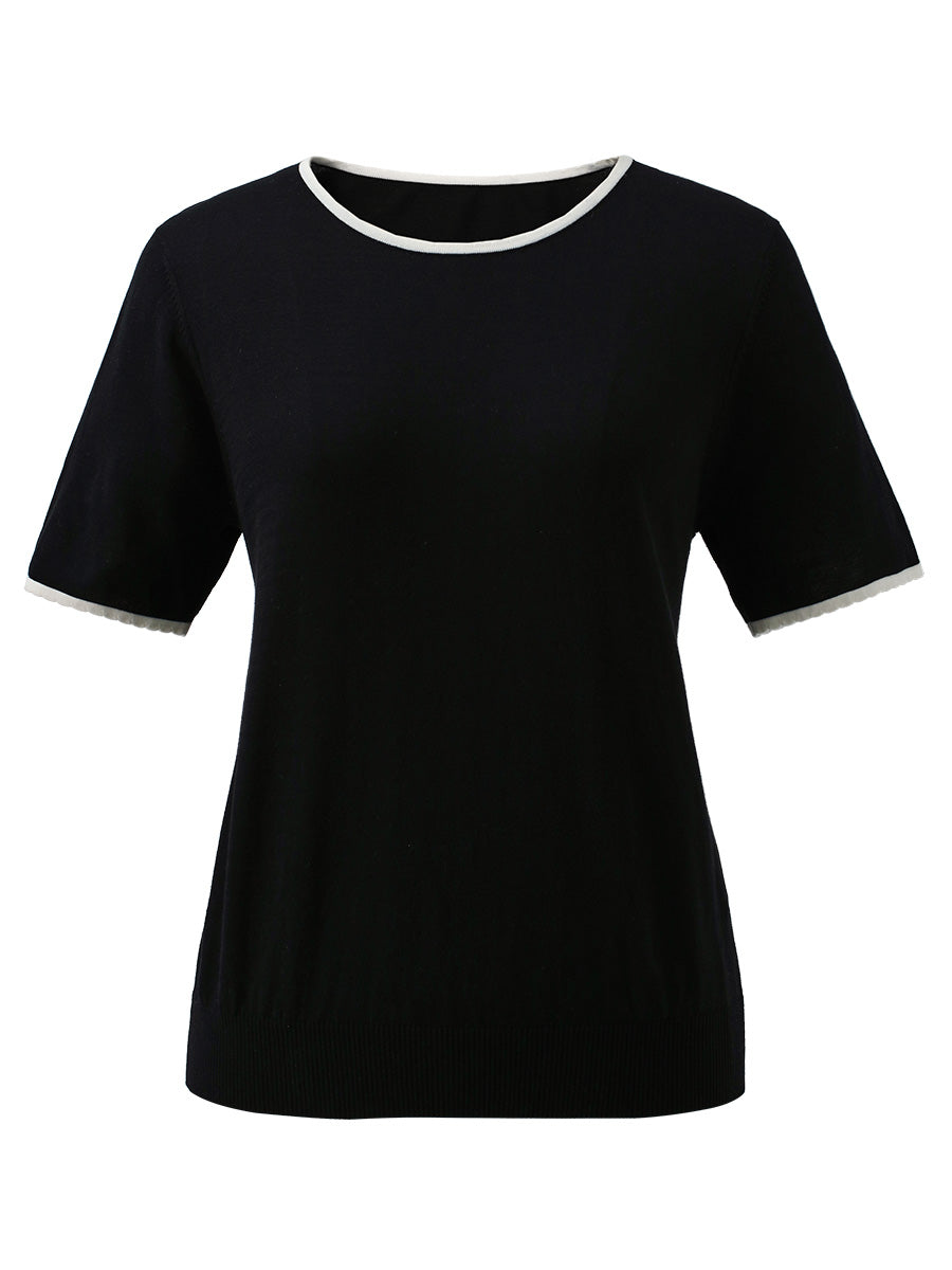COMOBOCA Women's Contrast Trim Knit T-Shirt