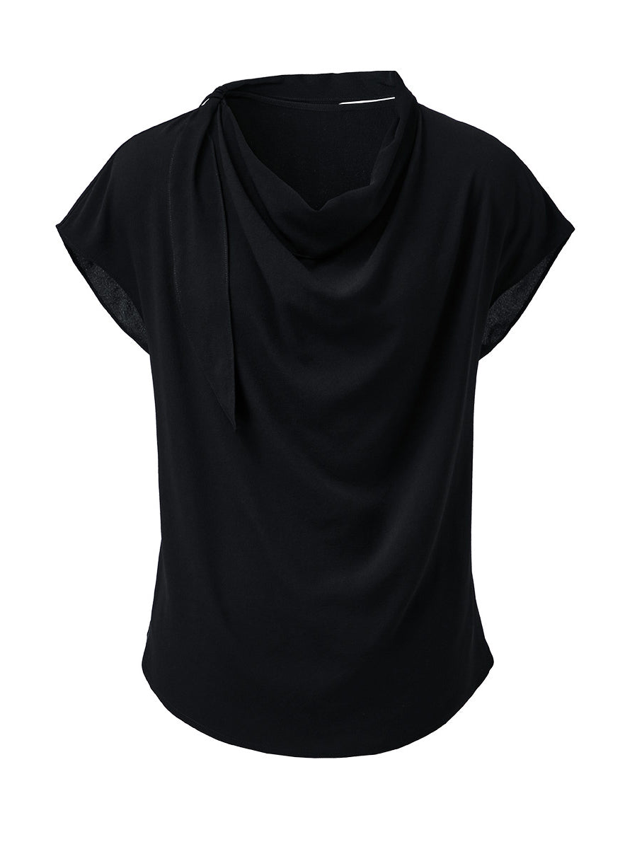 COMOBOCA 100% Mulberry Silk Women's Draped Cowl Neck Blouse