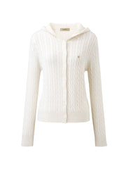 COMOBOCA 100% Cashmere Women's Cable Knit Hooded Cardigan