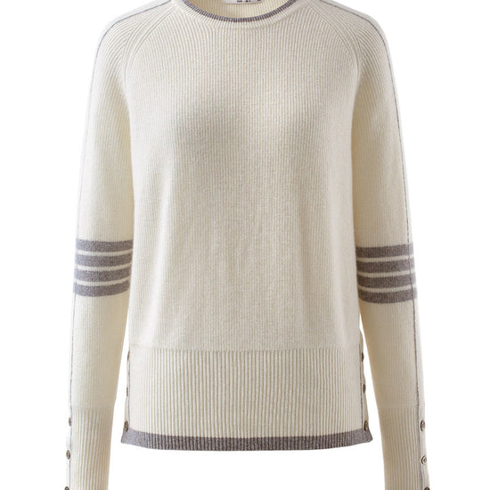 COMOBOCA 100% Cashmere Women's Striped Sleeve Round Neck Sweater