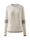 COMOBOCA 100% Cashmere Women's Striped Sleeve Round Neck Sweater