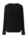 COMOBOCA 100% Cashmere Women's Ribbed Crochet Lace Cuffs Sweater