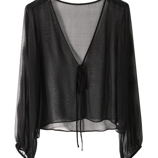 COMOBOCA 100% Mulberry Silk Women's Tie-Front Blouse