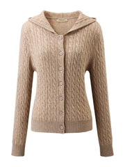 COMOBOCA 100% Cashmere Women's Cable Knit Hooded Cardigan