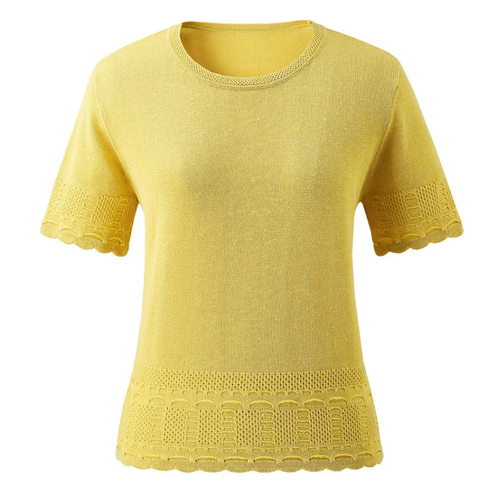 COMOBOCA Women's Scalloped Lace Trim Knit T-Shirt