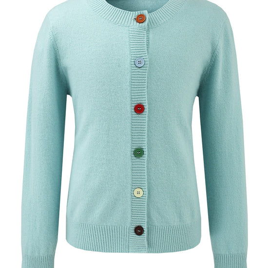 COMOBOCA 100% Wool Kids' Colorful Buttons Round Neck Cardigan