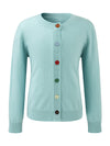 COMOBOCA 100% Wool Kids' Colorful Buttons Round Neck Cardigan