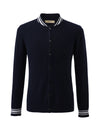 COMOBOCA 100% Cashmere Men's Striped Collar Button Cardigan