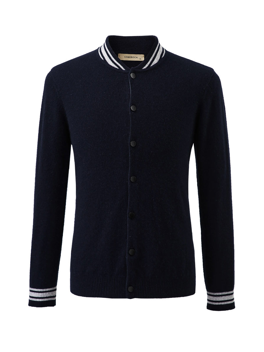 COMOBOCA 100% Cashmere Men's Striped Collar Button Cardigan