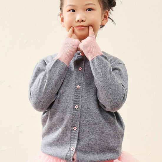 COMOBOCA 100% Wool Kids' Color Contrast Cuff Button Up Cardigan