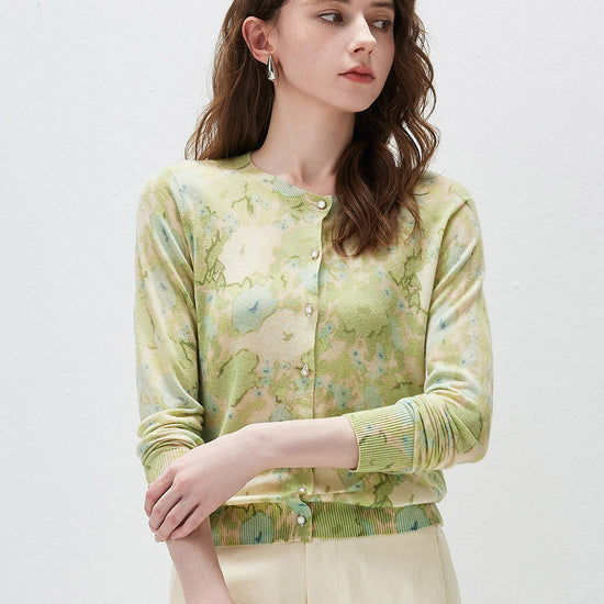 COMOBOCA Floral Women's Watercolor Floral Print Knit Cardigan