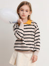 COMOBOCA WHITE 100% Wool Kids' Striped Collar Sweater