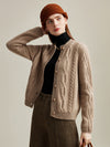 COMOBOCA Camel 100% Cashmere Women's Cable Knit Cardigan