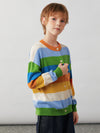 COMOBOCA 100% Wool Kids' Colorful Striped Round Neck Cardigan