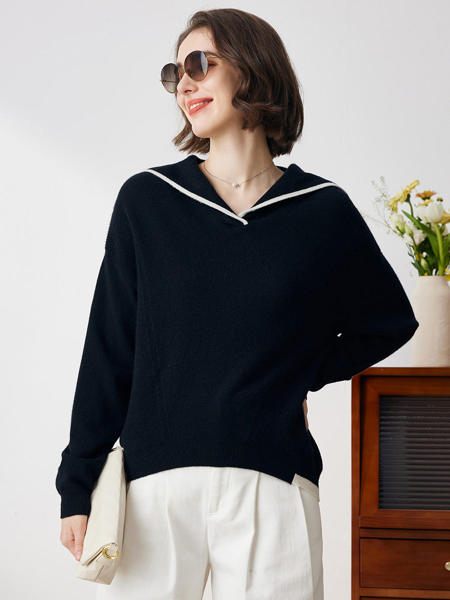 100% Cashmere Women's Sailor Collar Sweater – COMOBOCA