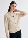COMOBOCA 100% Cashmere Women's Sailor Collar Cable Knit Cardigan