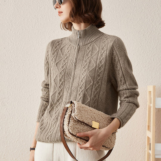 COMOBOCA 100% Cashmere Women's Knit Zip Up Cardigan Sweater