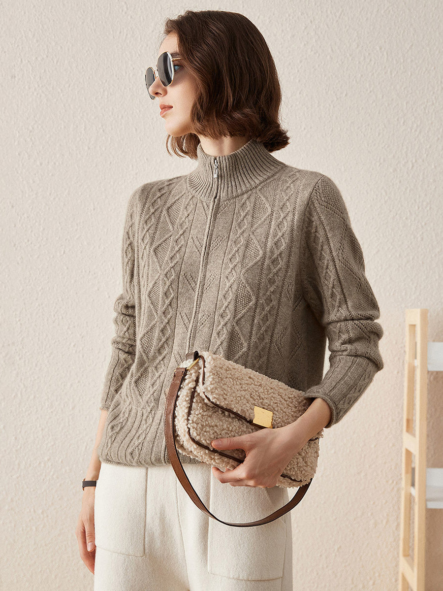 COMOBOCA 100% Cashmere Women's Knit Zip Up Cardigan Sweater