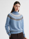 COMOBOCA 100% Cashmere Women's Fair Isle Mock Neck Sweater