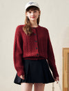 COMOBOCA Red 100% Wool Women's Cable Knit Button Cardigan