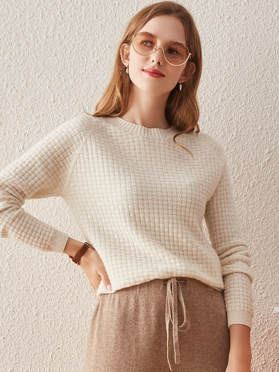 COMOBOCA 100% Cashmere Women's Round Neck Ribbed Knit Sweater