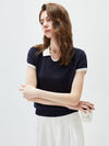 COMOBOCA Women's Contrast Collar V-Neck Knit Polo T-Shirt