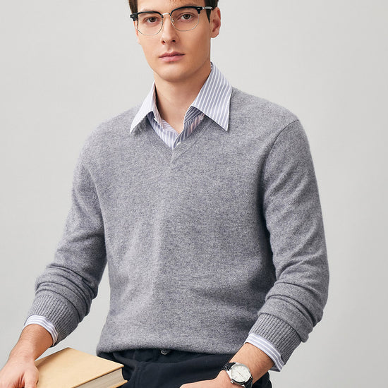 COMOBOCA 100% Cashmere Men's V-Neck Sweater