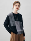 COMOBOCA 100% Cashmere Women's Patchwork Cable Knit Sweater