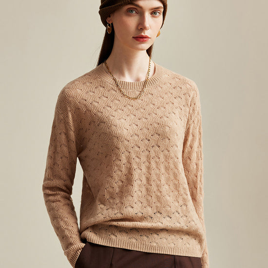 COMOBOCA Camel 100% Cashmere Women's Cable Knit Sweater