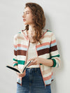 COMOBOCA Women's Versatile Striped Zip-Up Hoodie Cardigan