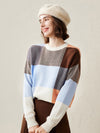COMOBOCA 100% Cashmere Women's Color Block Plaid Sweater