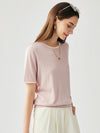 COMOBOCA Light Pink Women's Contrast Trim Knit T-Shirt