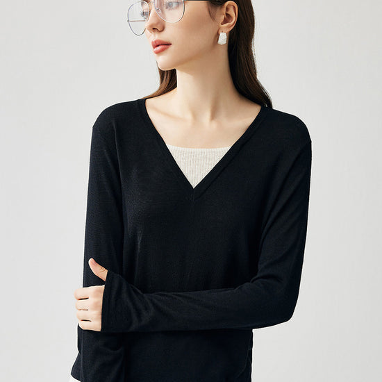 COMOBOCA Women's V-Neck Layered Knit Sweater