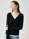 COMOBOCA Women's V-Neck Layered Knit Sweater