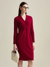 COMOBOCA Red 100% Cashmere Women's Knit V-Neck Midi Dress