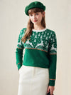 COMOBOCA Green 100% Wool Women's Reindeer Knit Sweater