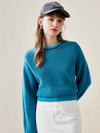 COMOBOCA 100% Wool Women's Colorblock Raglan Sleeve Sweater
