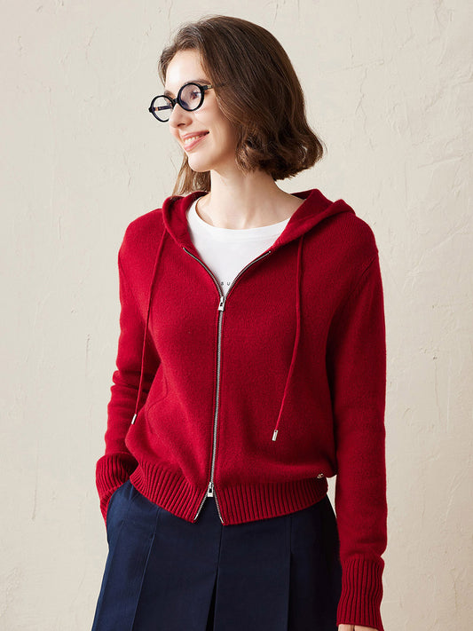 COMOBOCA 100% Cashmere Women's Knit Zip Cardigan Hoodie