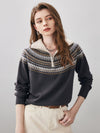 COMOBOCA Gray 100% Wool Women's Fair Isle Zip Up Sweater