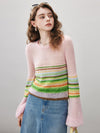 COMOBOCA Women's Rainbow Striped Flared Sleeve Sweater