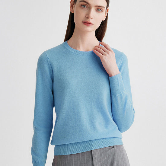 COMOBOCA Light Blue 100% Cashmere Women's Round Neck Sweater
