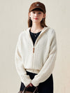 COMOBOCA White 100% Wool Women's Cardigan Cable Knit Hoodie